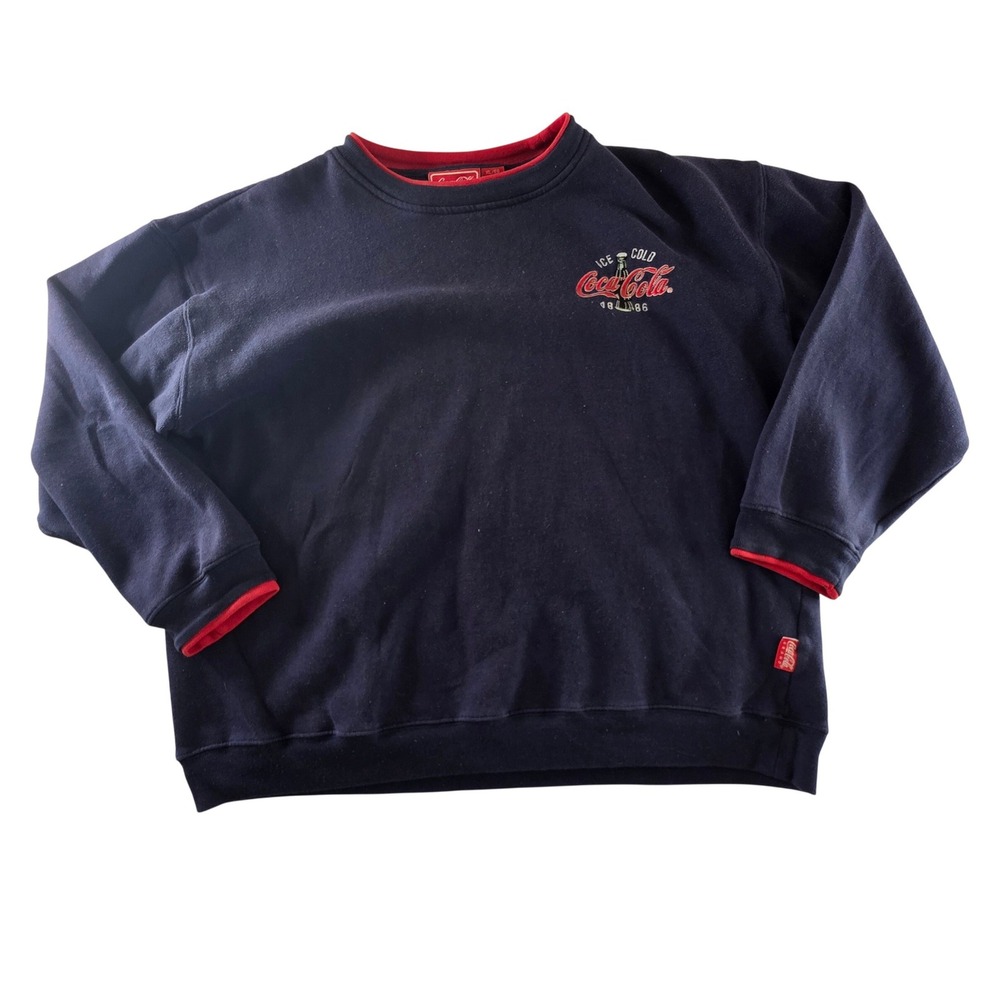 Coca-Cola Navy Crewneck Sweatshirt Red Trim XL Y2K Logo‎ Americana
